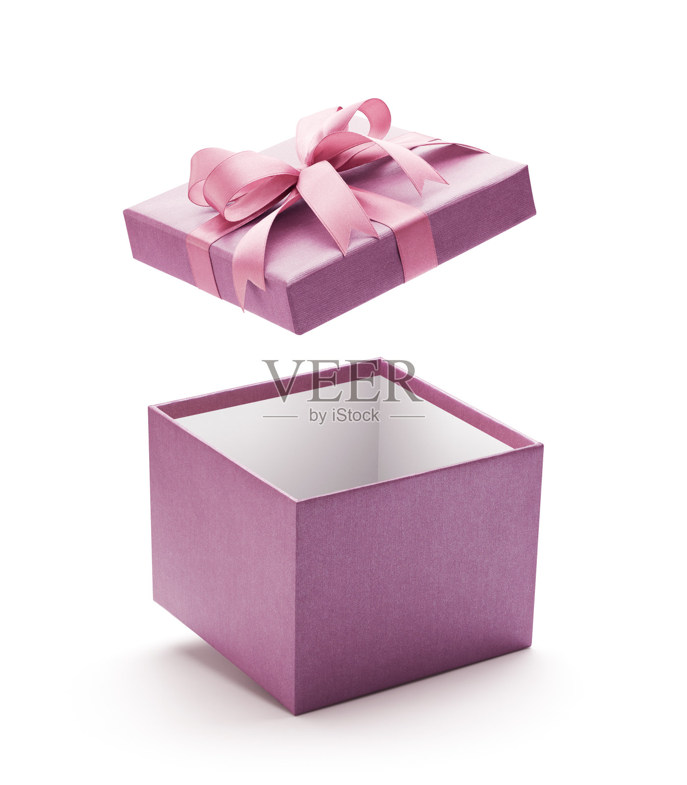 紫色打开礼盒孤立在白色照片摄影图片