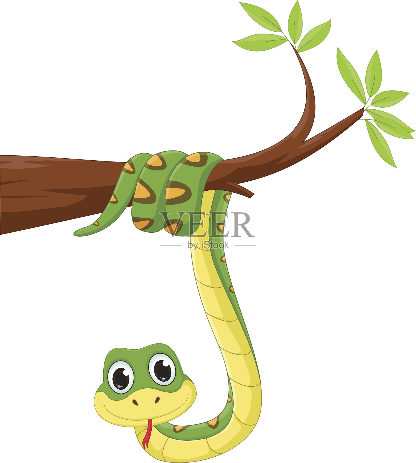 树枝上滑稽的蛇设计元素图片