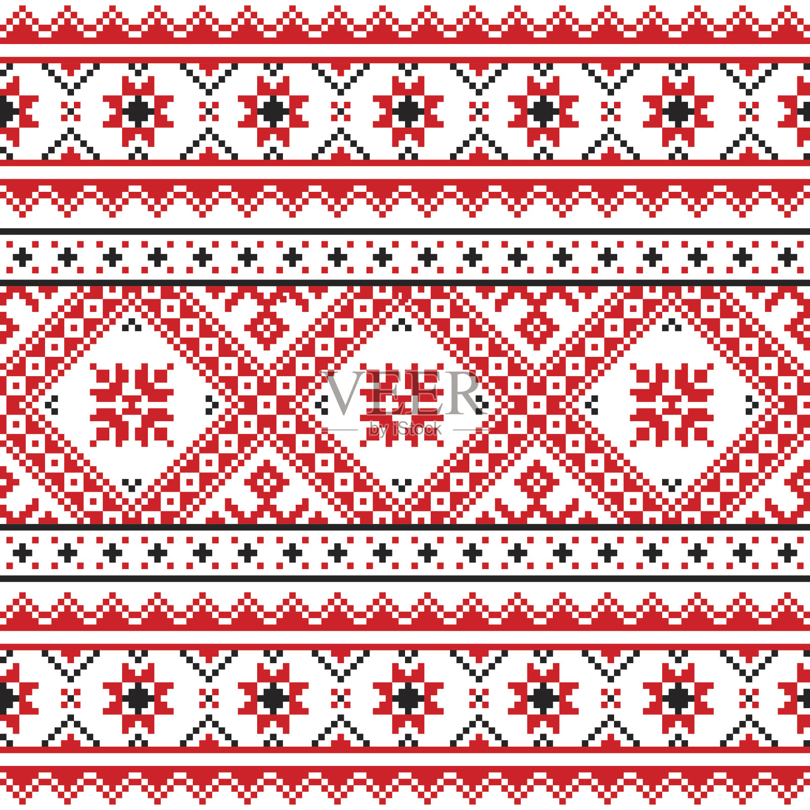 乌克兰传统民间编织红色刺绣图案插画图片素材