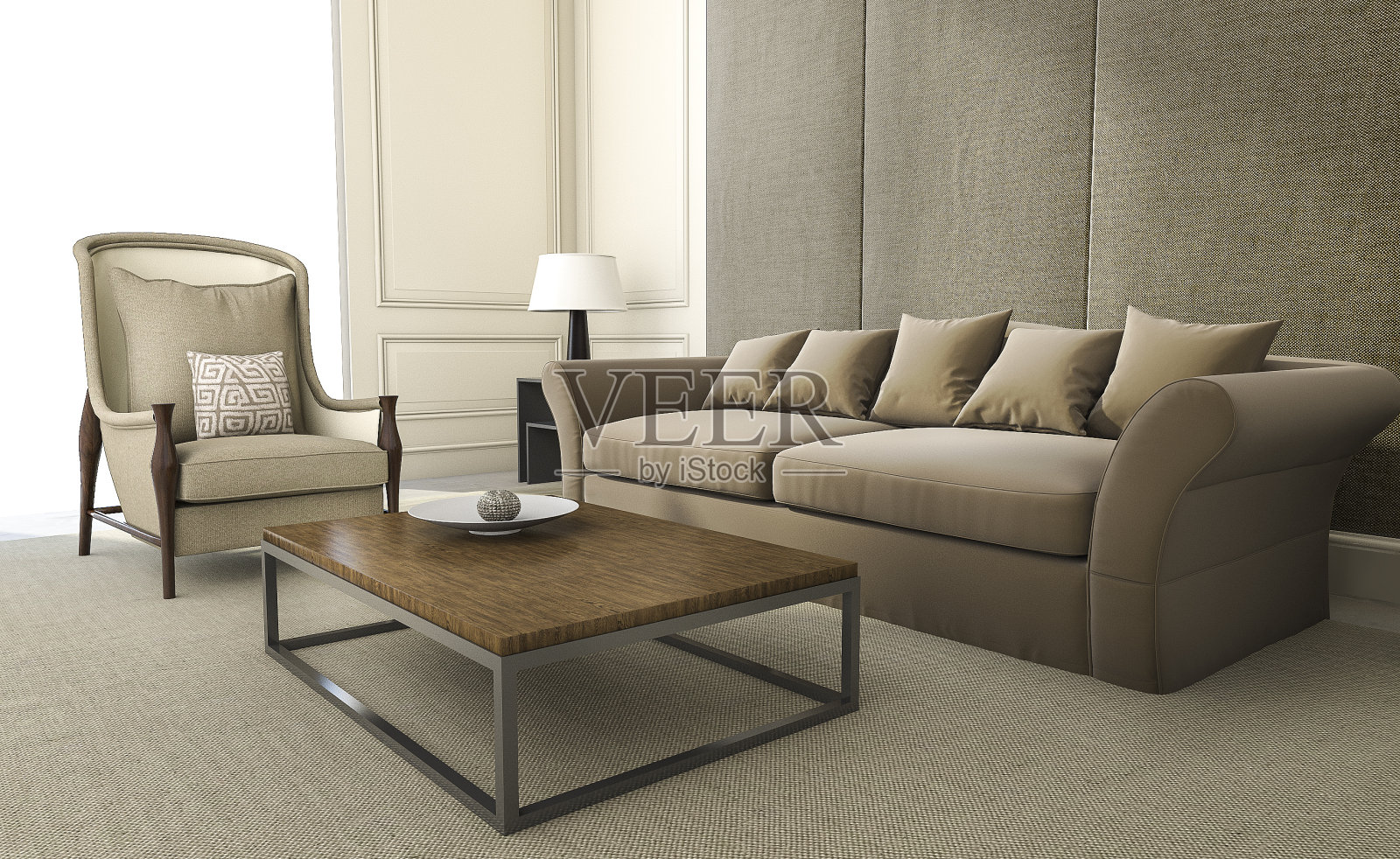 3d渲染舒适的扶手椅和沙发客厅照片摄影图片