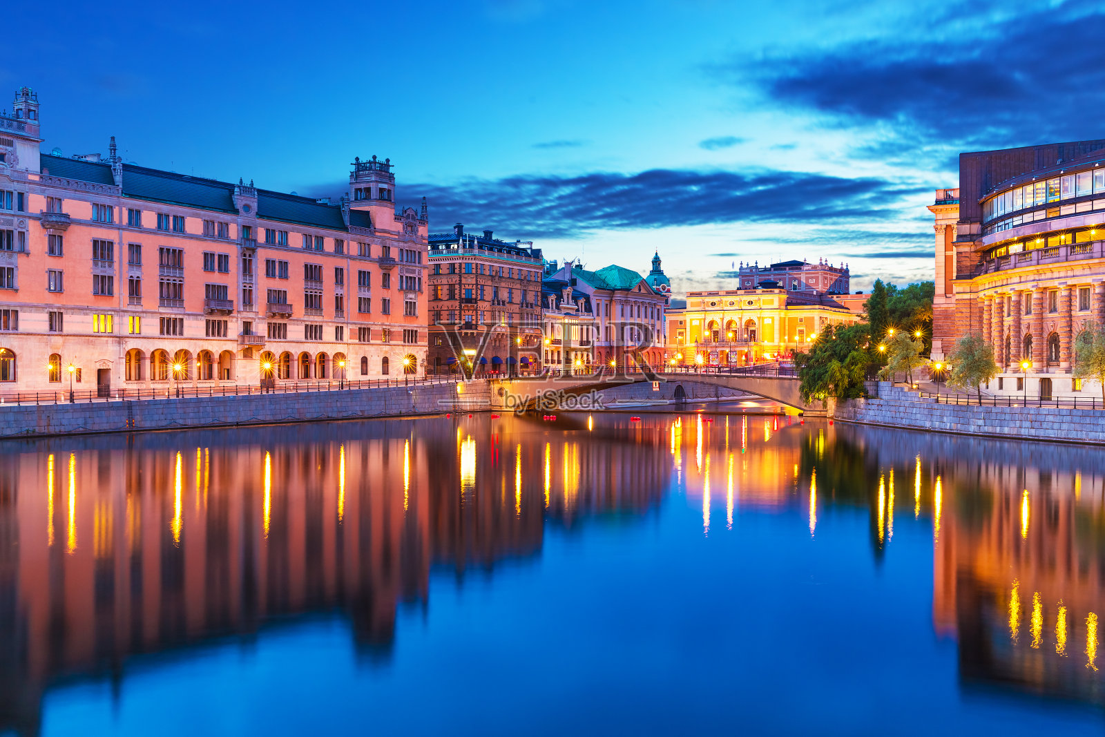 瑞典斯德哥尔摩的夜景照片摄影图片