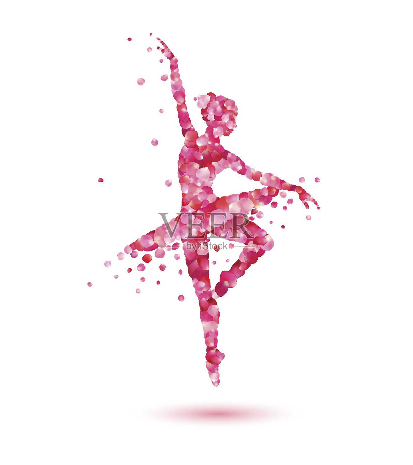 粉色玫瑰花瓣的芭蕾舞女演员剪影插画图片素材