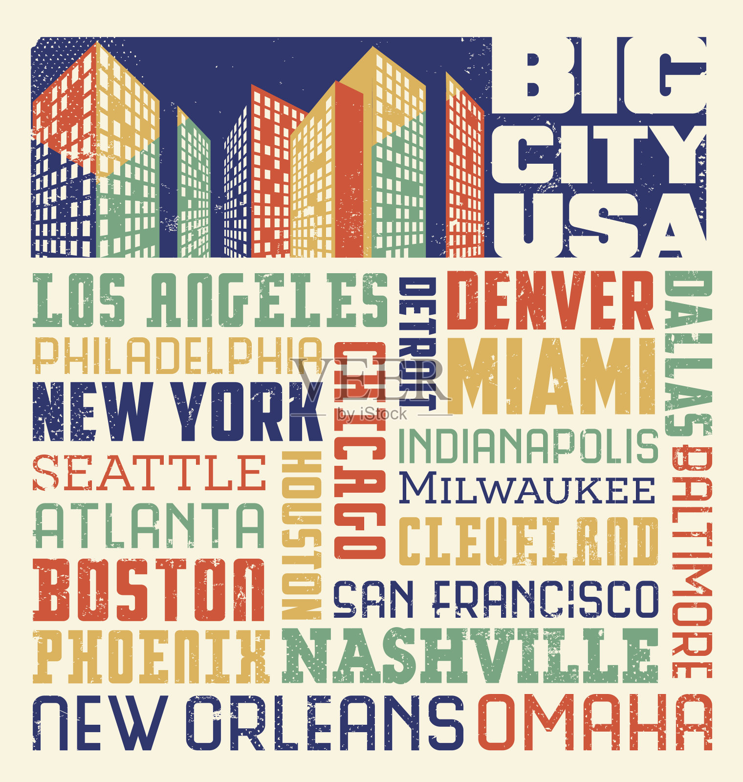美国各大城市文字云排版设计插画图片素材