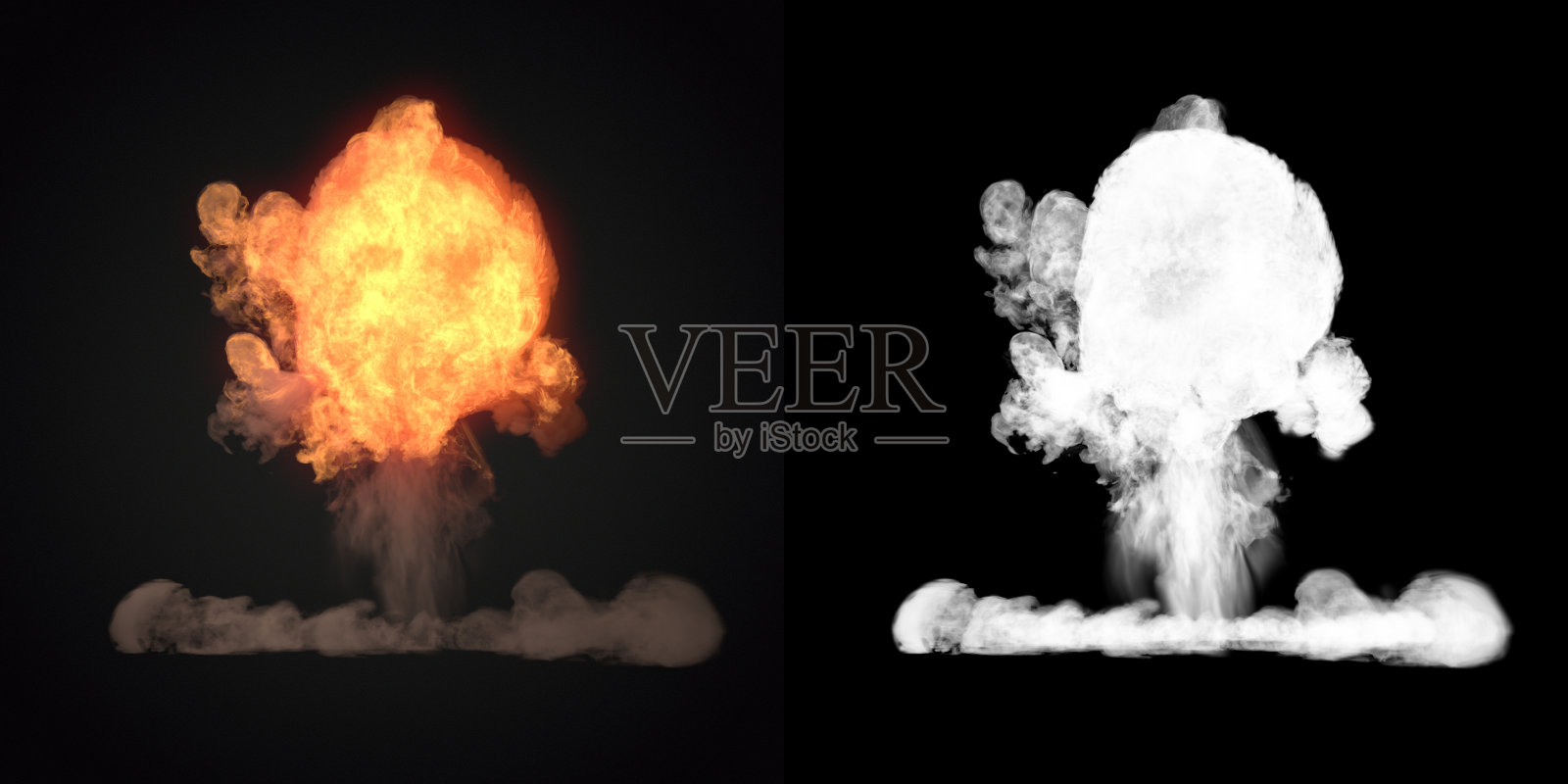 大爆炸和黑烟在黑暗的3d渲染照片摄影图片