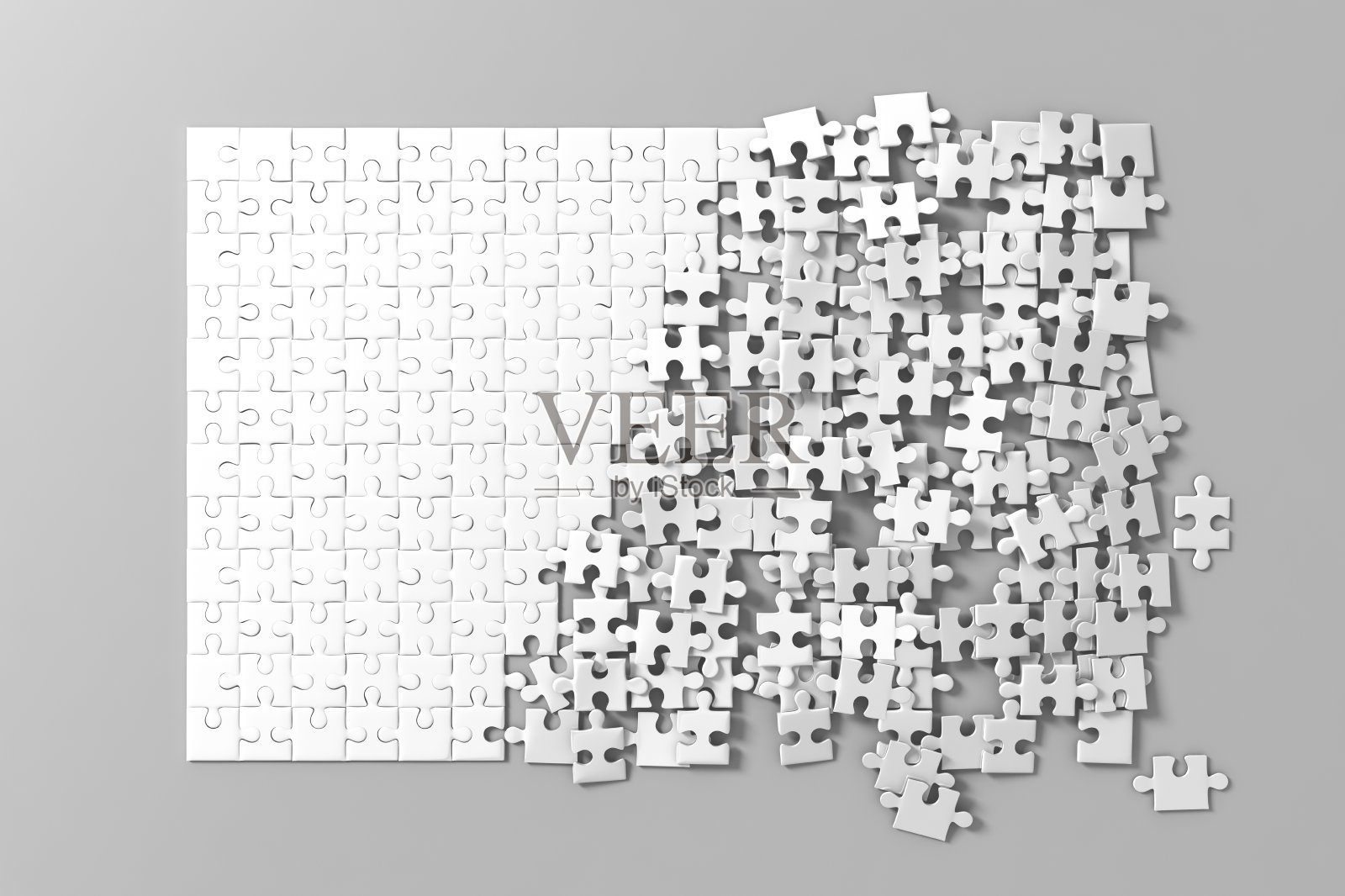空白白色未完成的谜题游戏模型，连接在一起，照片摄影图片