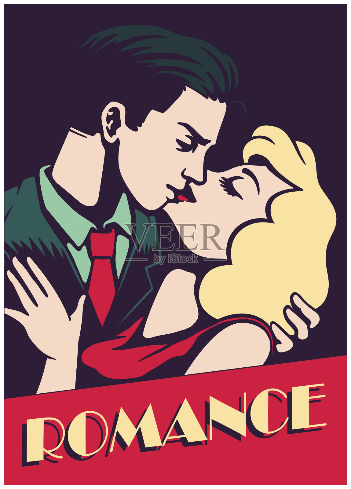 复古的中世纪情侣亲吻浪漫情人节矢量插图插画图片素材