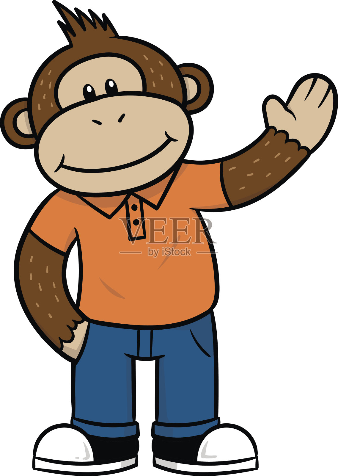 友好的卡通猴子角色矢量插图设计元素图片