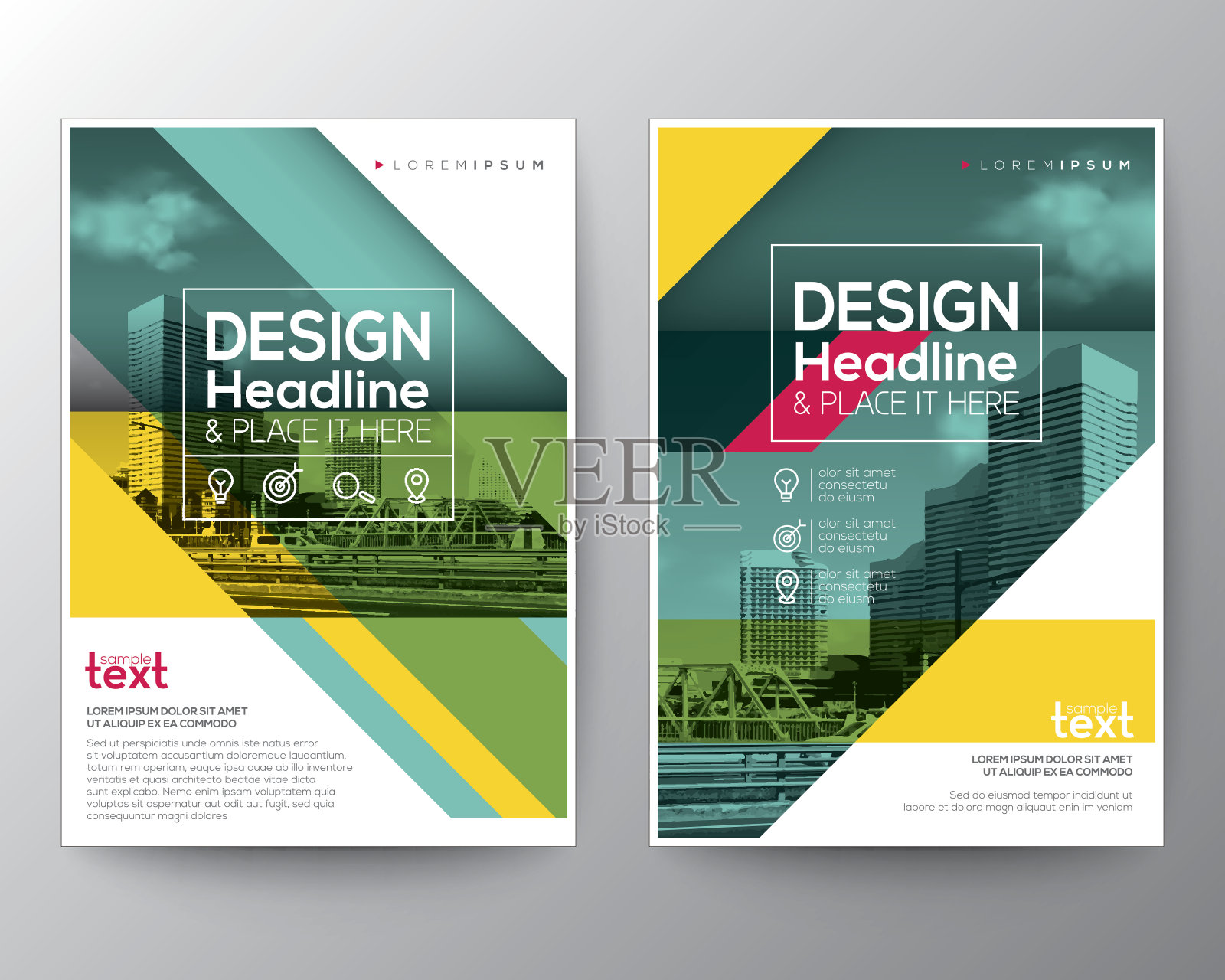 绿色斜线宣传册年度报告封面传单海报设计设计模板素材
