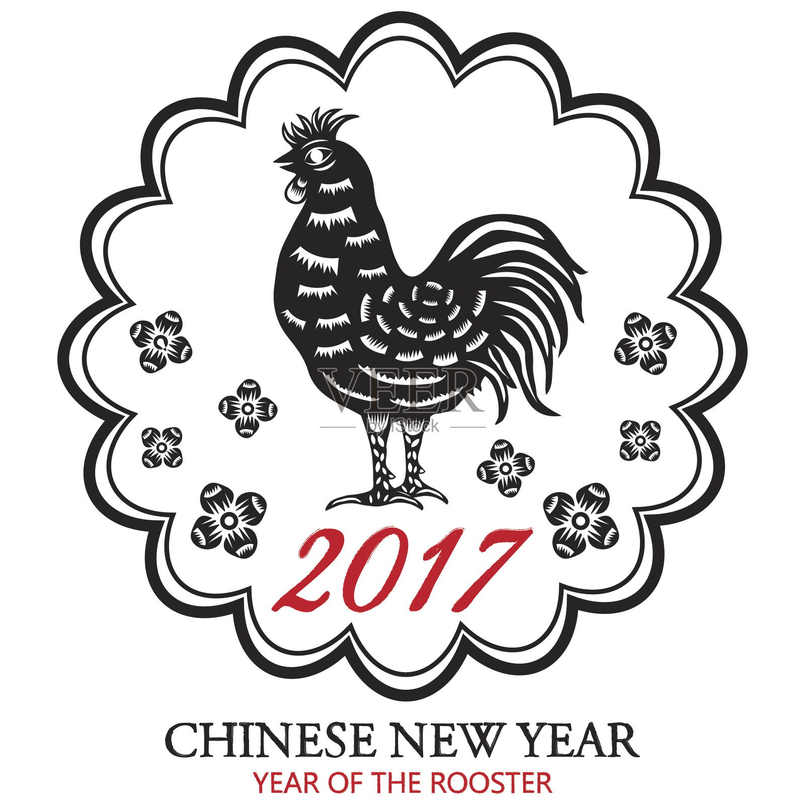 2017年中国鸡年春节插画图片素材