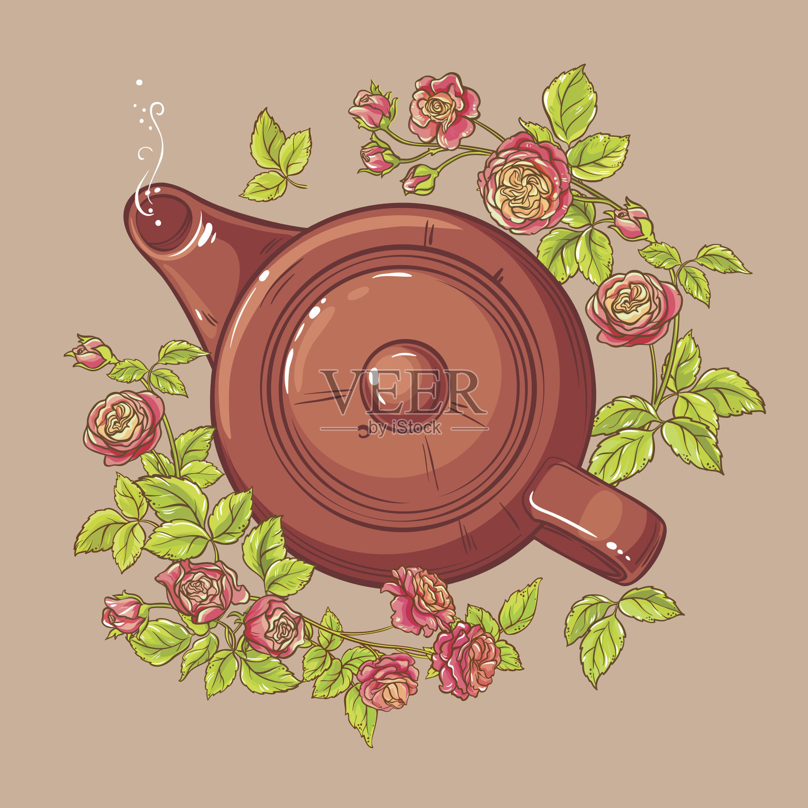 茶壶中的玫瑰茶插画图片素材