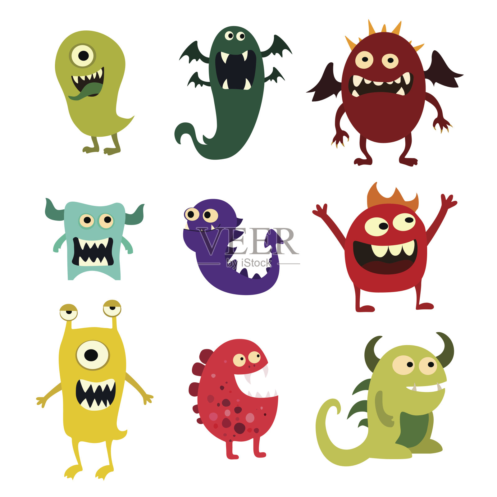 卡通怪物。五颜六色的玩具可爱的怪物。向量设计元素图片