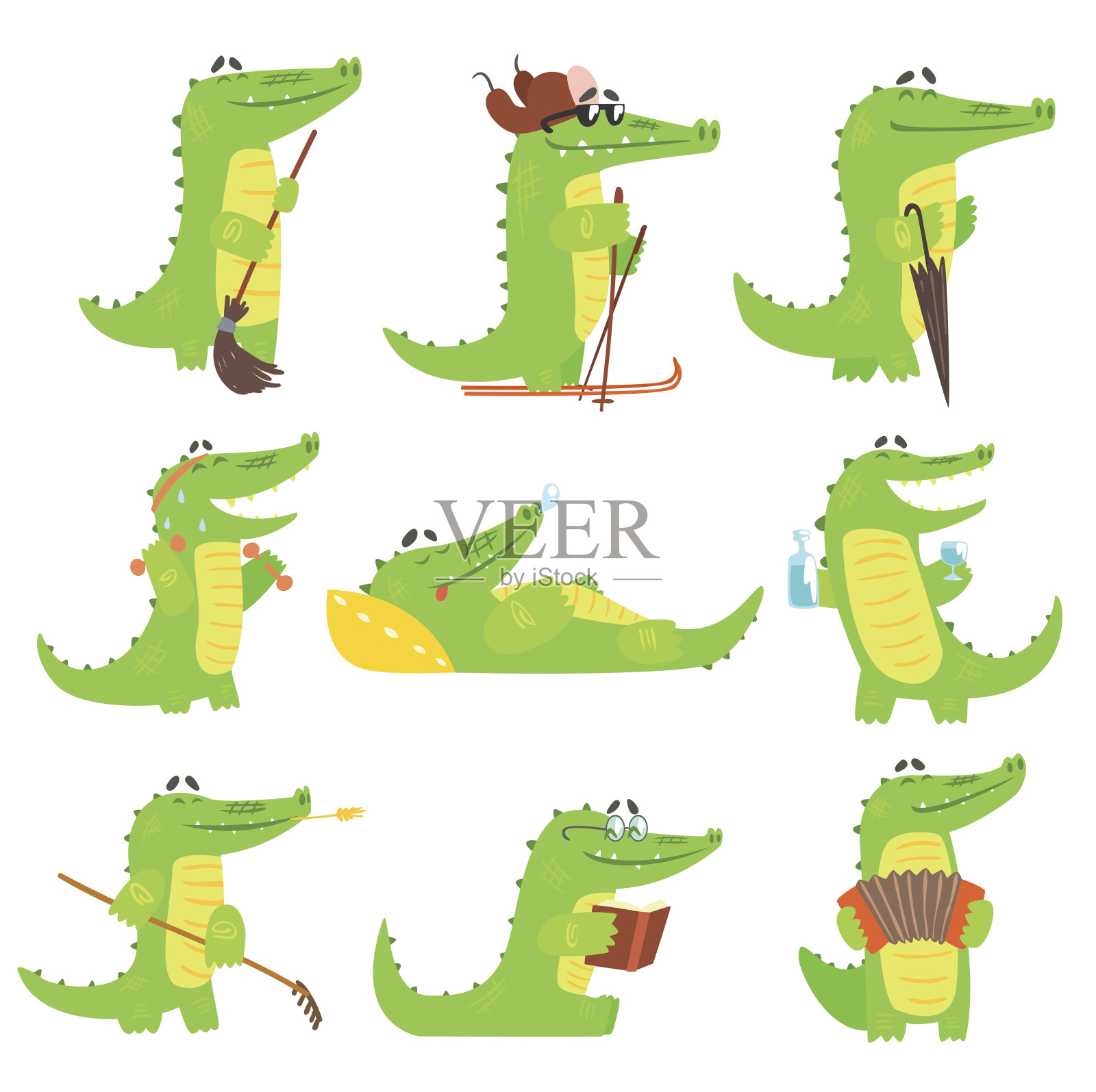 人性化的鳄鱼角色日常活动插图插画图片素材
