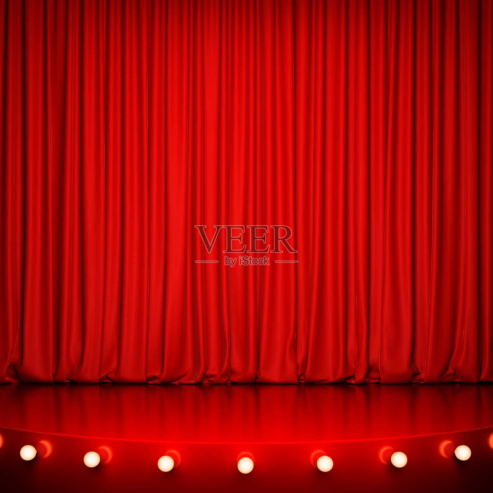 红色光泽的舞台，灯光和红色窗帘照片摄影图片