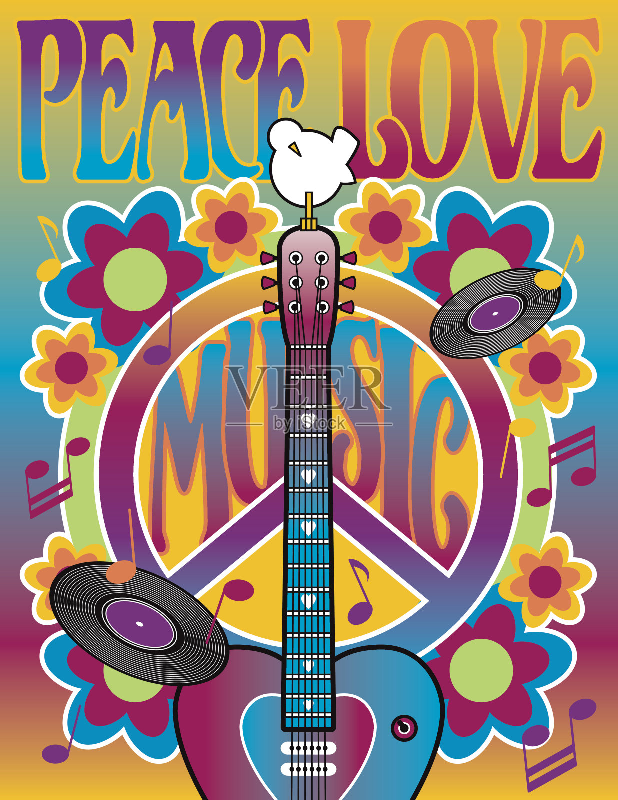 和平、爱与音乐插画图片素材