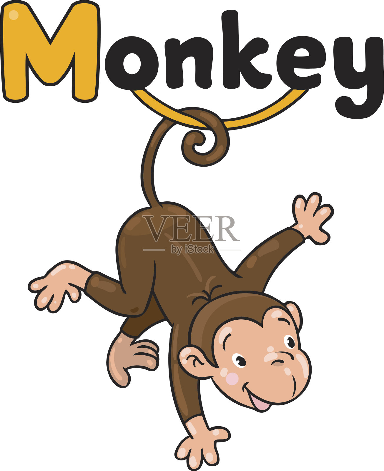小猴子在lians上。字母M插画图片素材