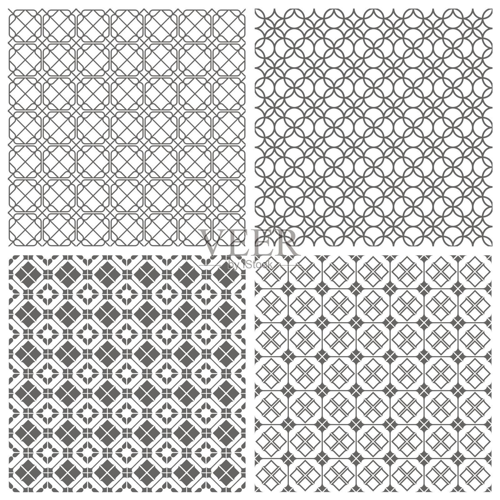 四个几何单色无缝瓷砖图案插画图片素材