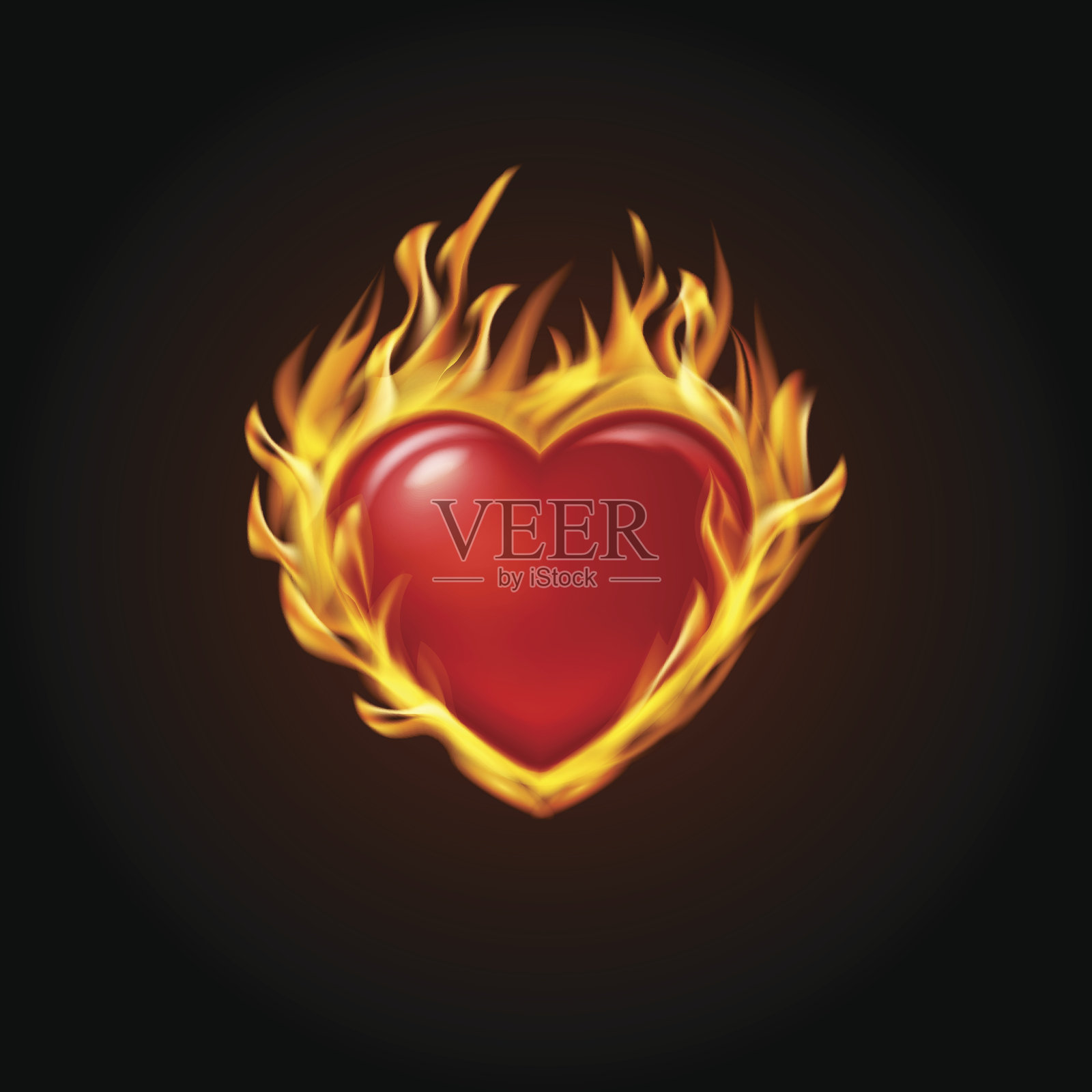 红色燃烧的心在黑色的背景上设计元素图片