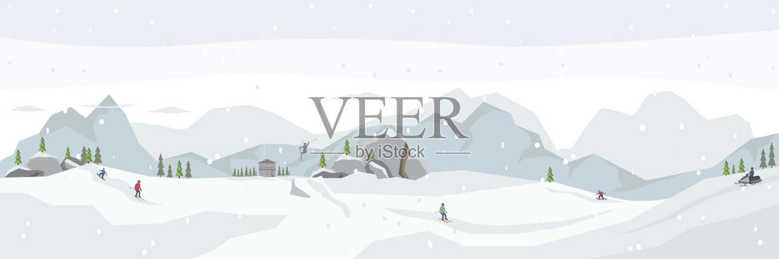 滑雪胜地。冬天的全景插画图片素材
