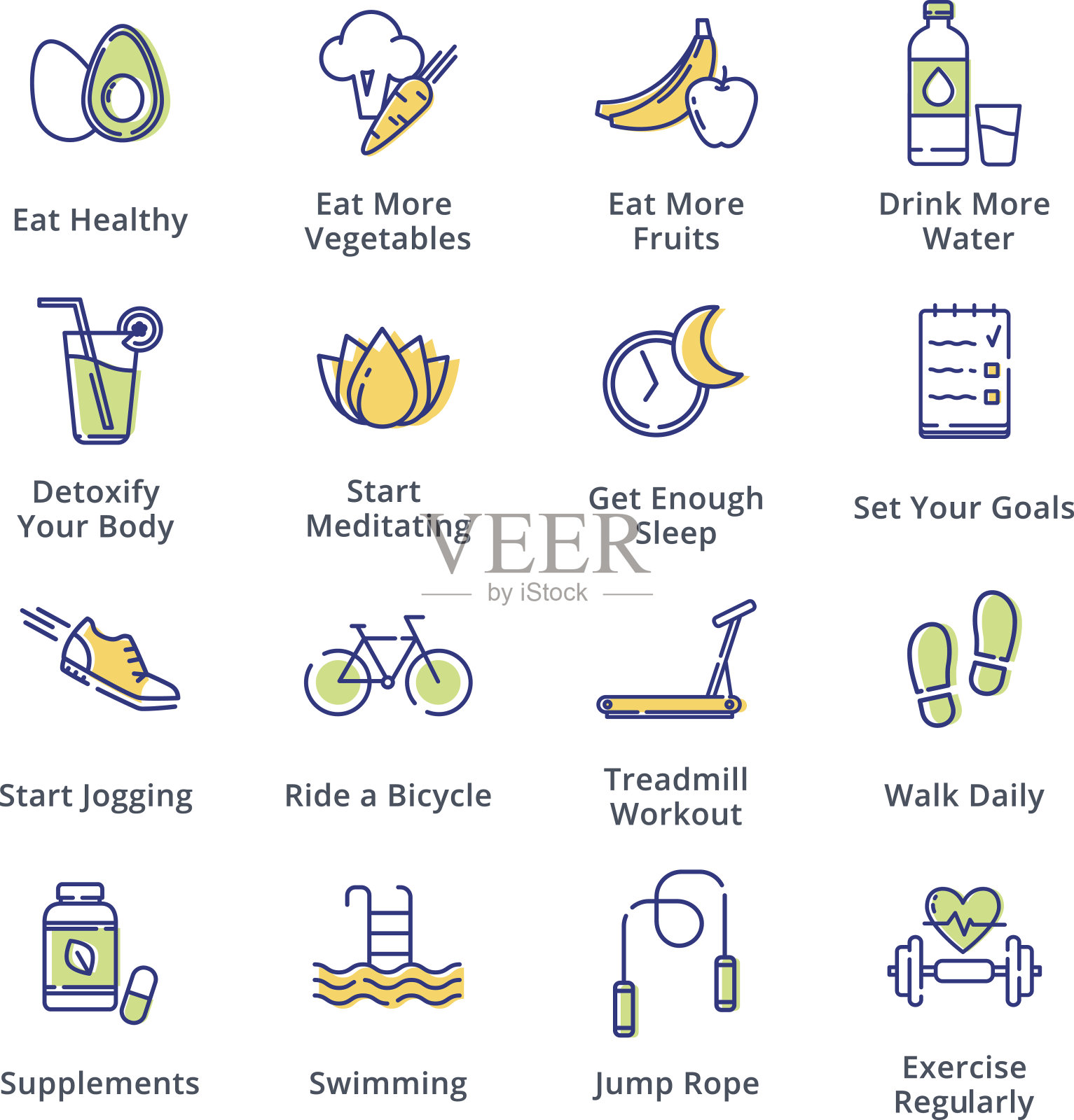 健康生活方式图标-大纲系列设计元素图片