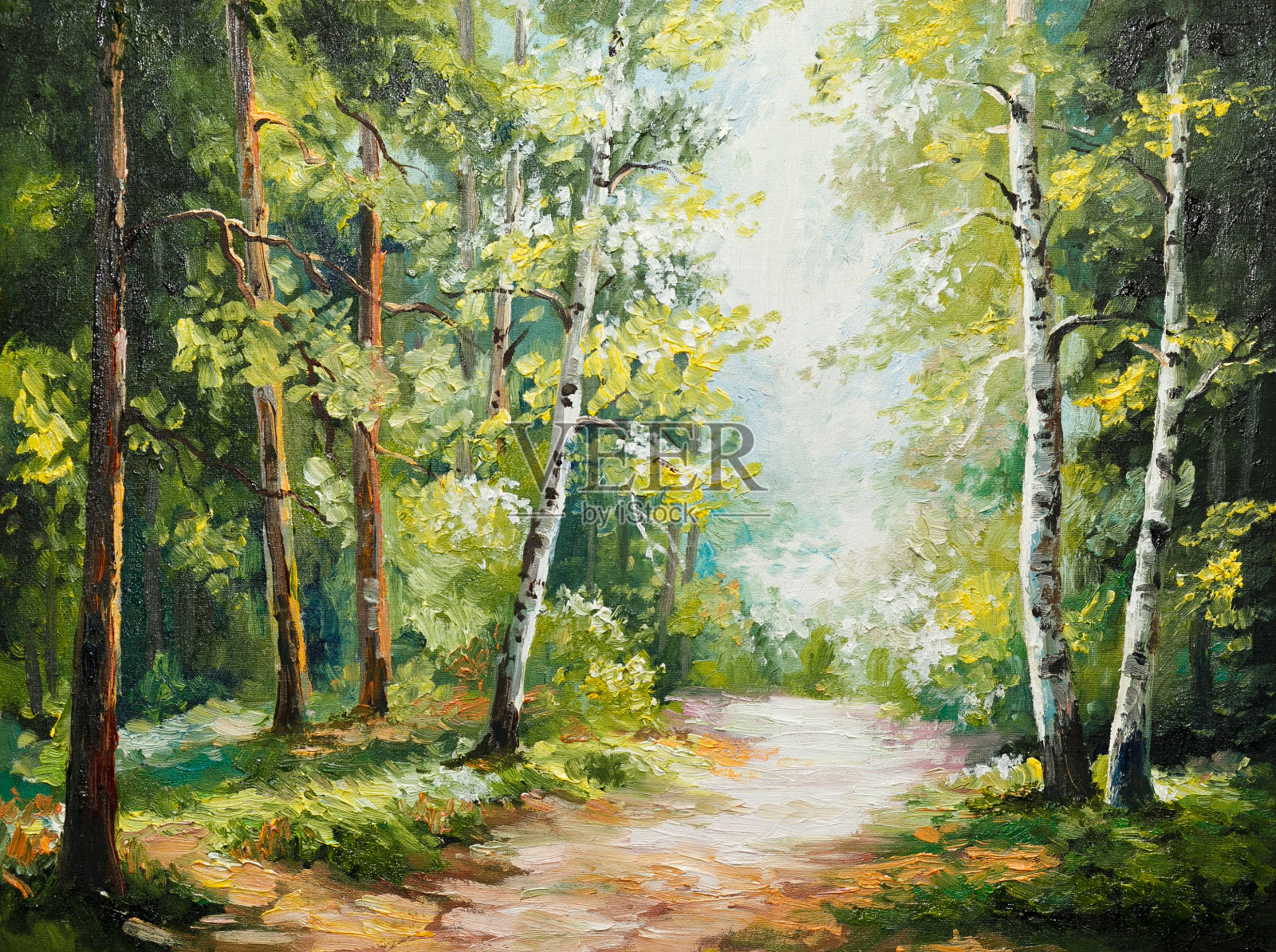 油画在画布上-夏天的森林插画图片素材