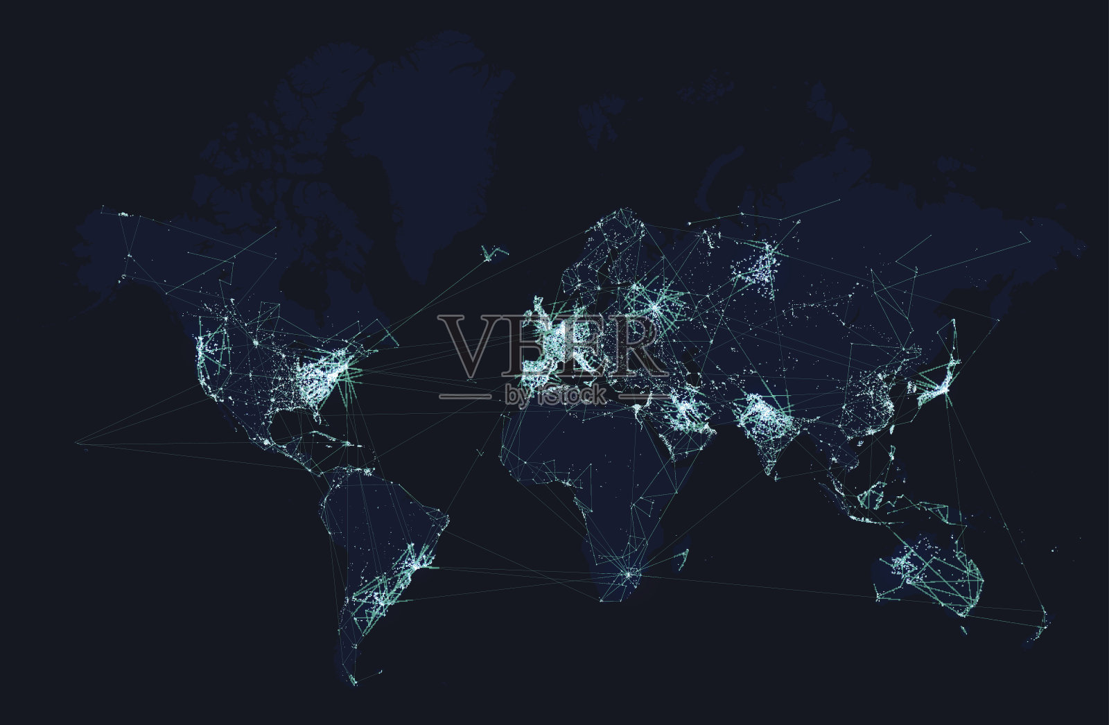 世界地图与全球技术和电信网络。矢量图背景图片素材
