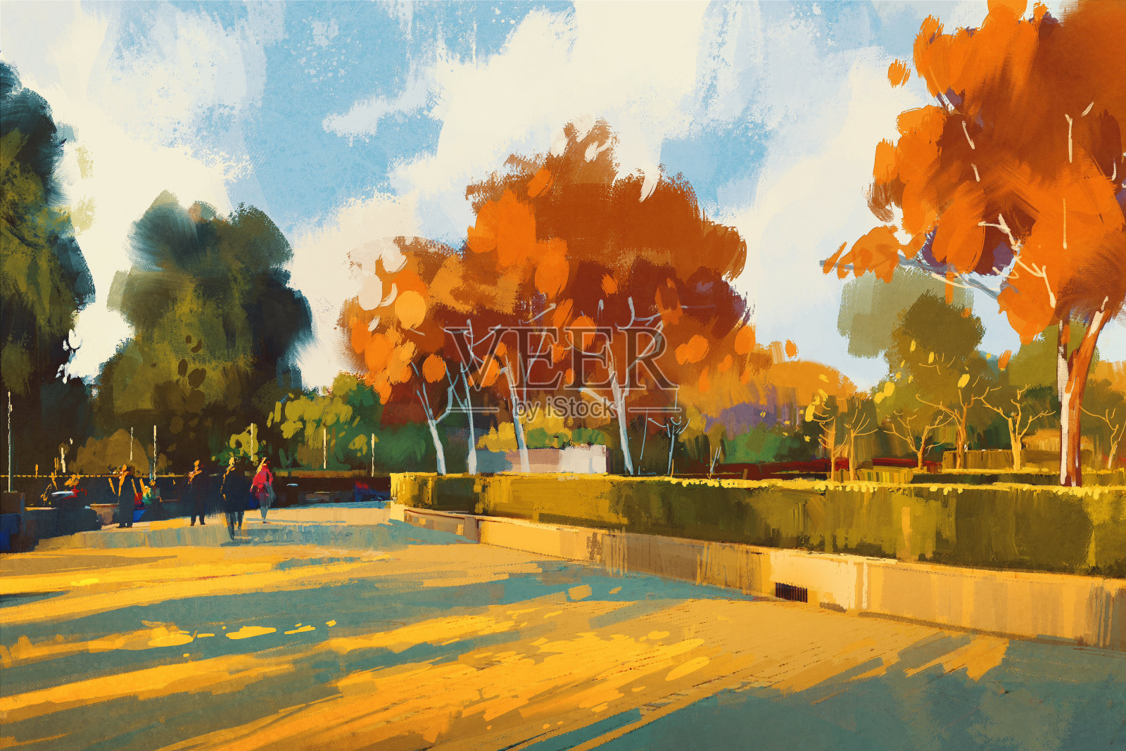 小路在秋季公园里，风景如画插画图片素材