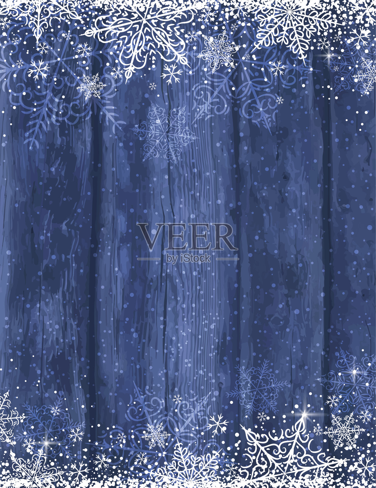 木制蓝色圣诞背景雪花，矢量插画图片素材