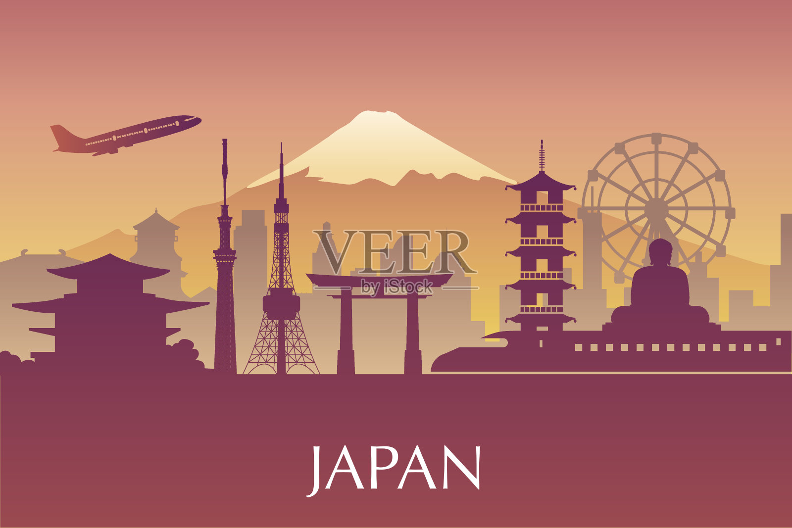 日本东京城市剪影插图。日本的地标F插画图片素材