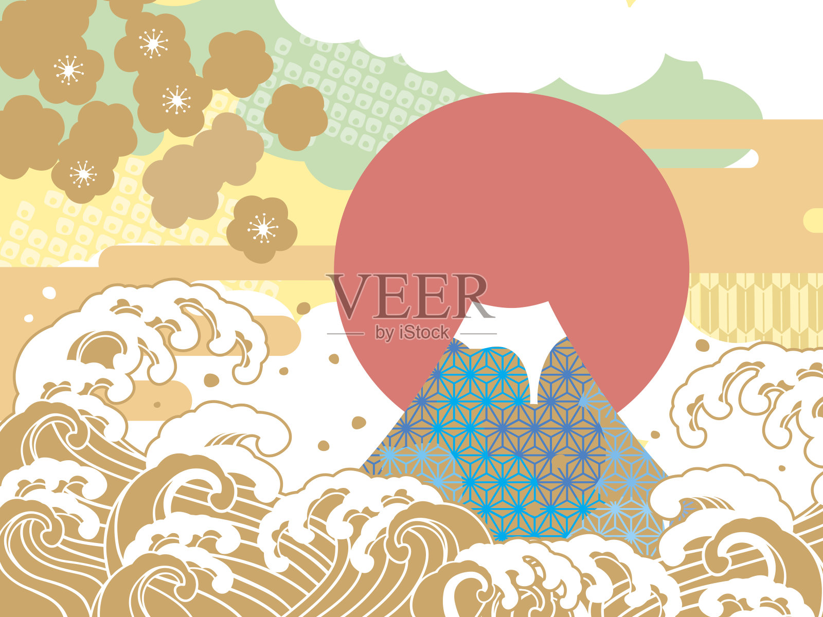 海和吉祥的富士山插图插画图片素材