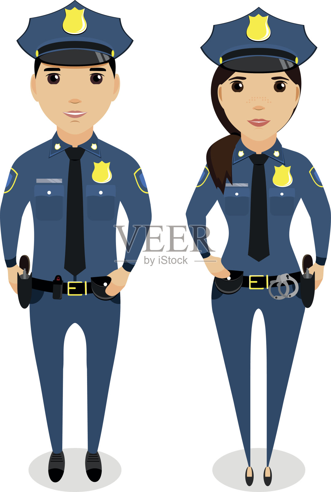 一个女孩和一个男警察。在平面风格中插画图片素材