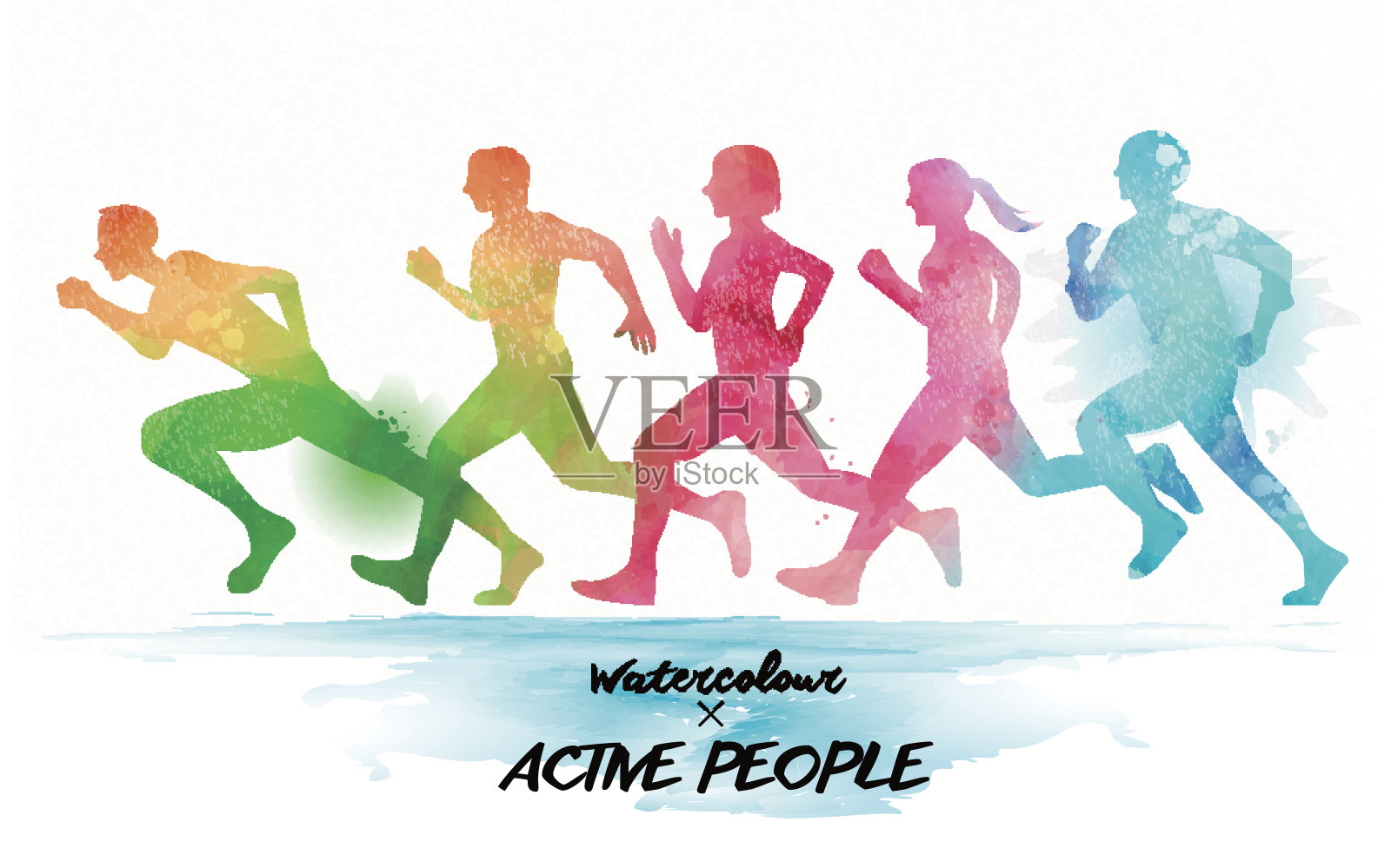 水彩跑步的人插画图片素材