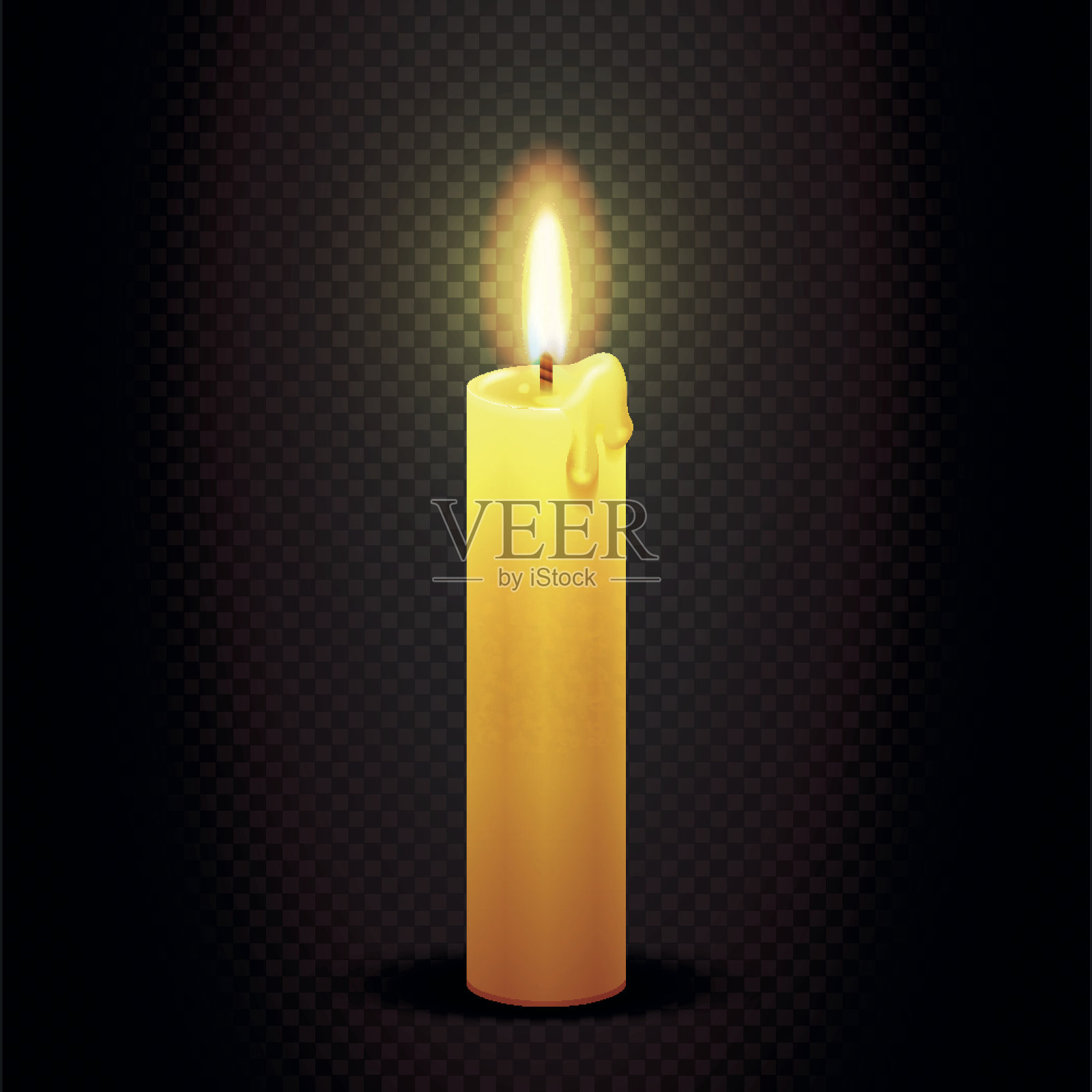 矢量蜡烛与火焰透明方格黑暗背景，烛光插画图片素材
