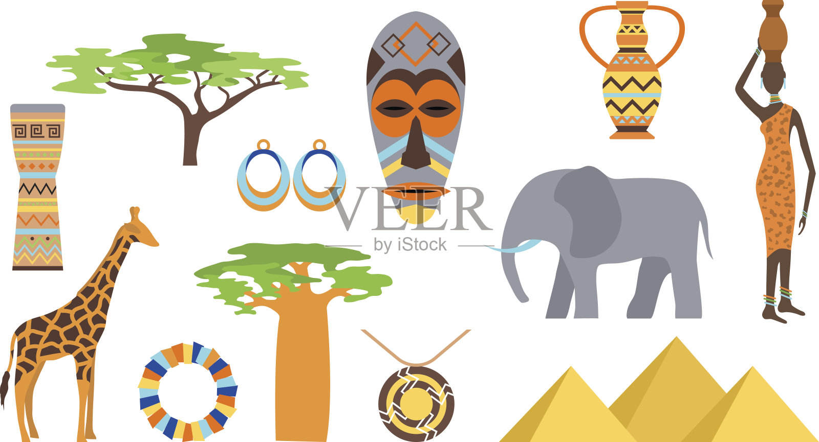 非洲符号和旅行向量集。插画图片素材