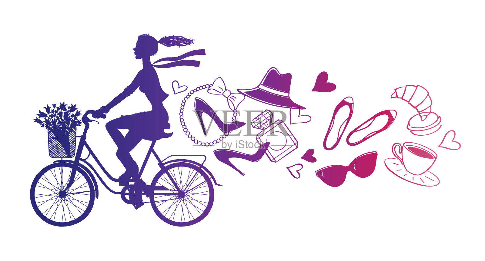 骑自行车的女人插画图片素材