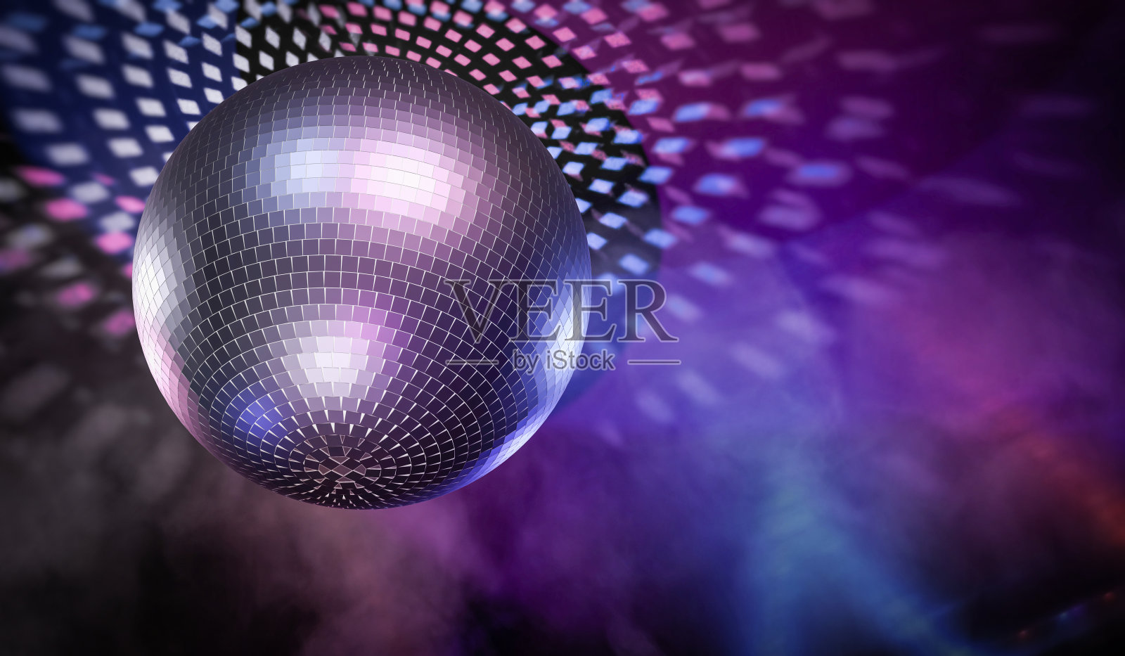 闪亮的迪斯科球和灯光反射的背景。3 d渲染插图。插画图片素材