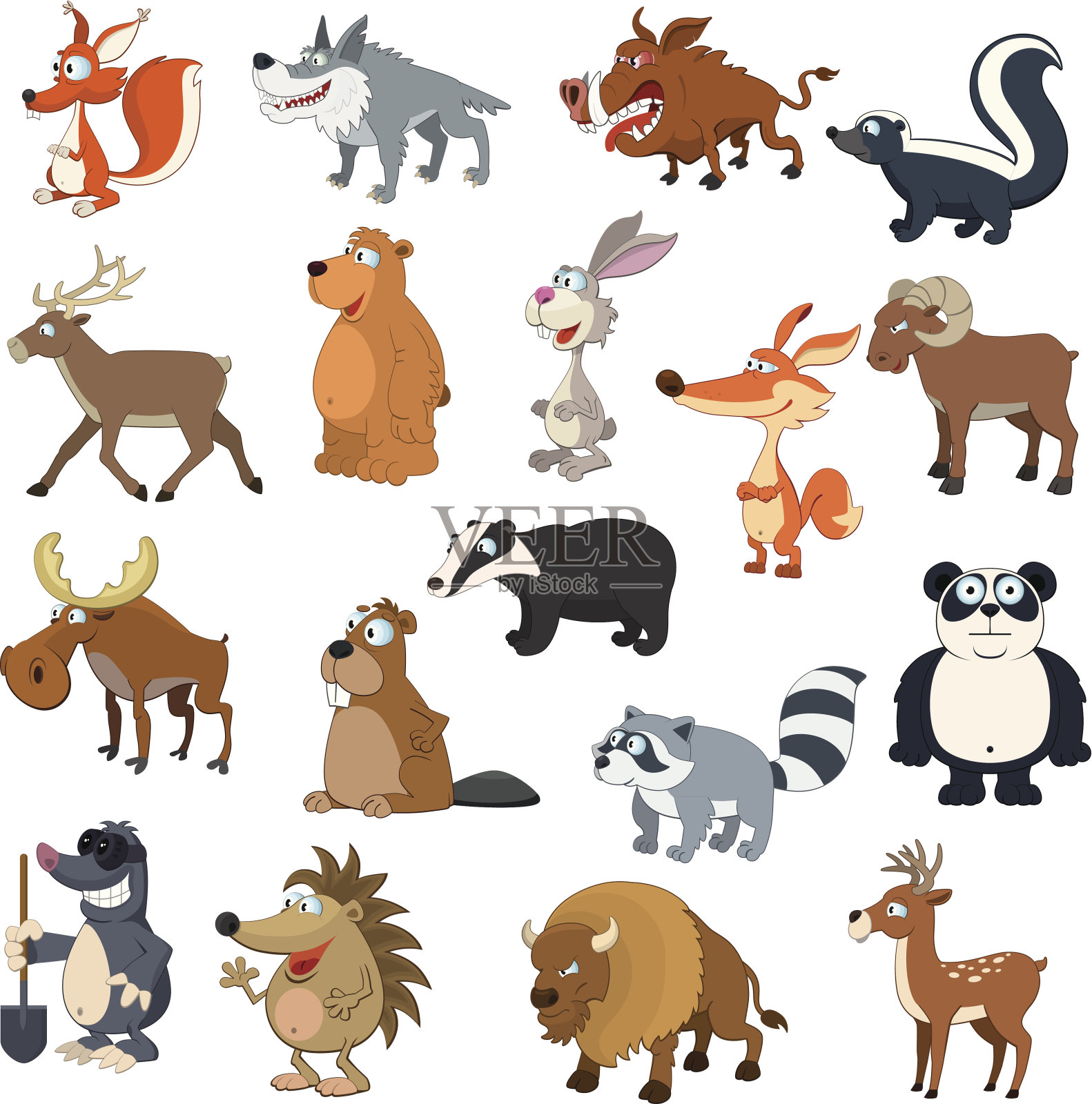 插图的各种卡通森林动物设计元素图片