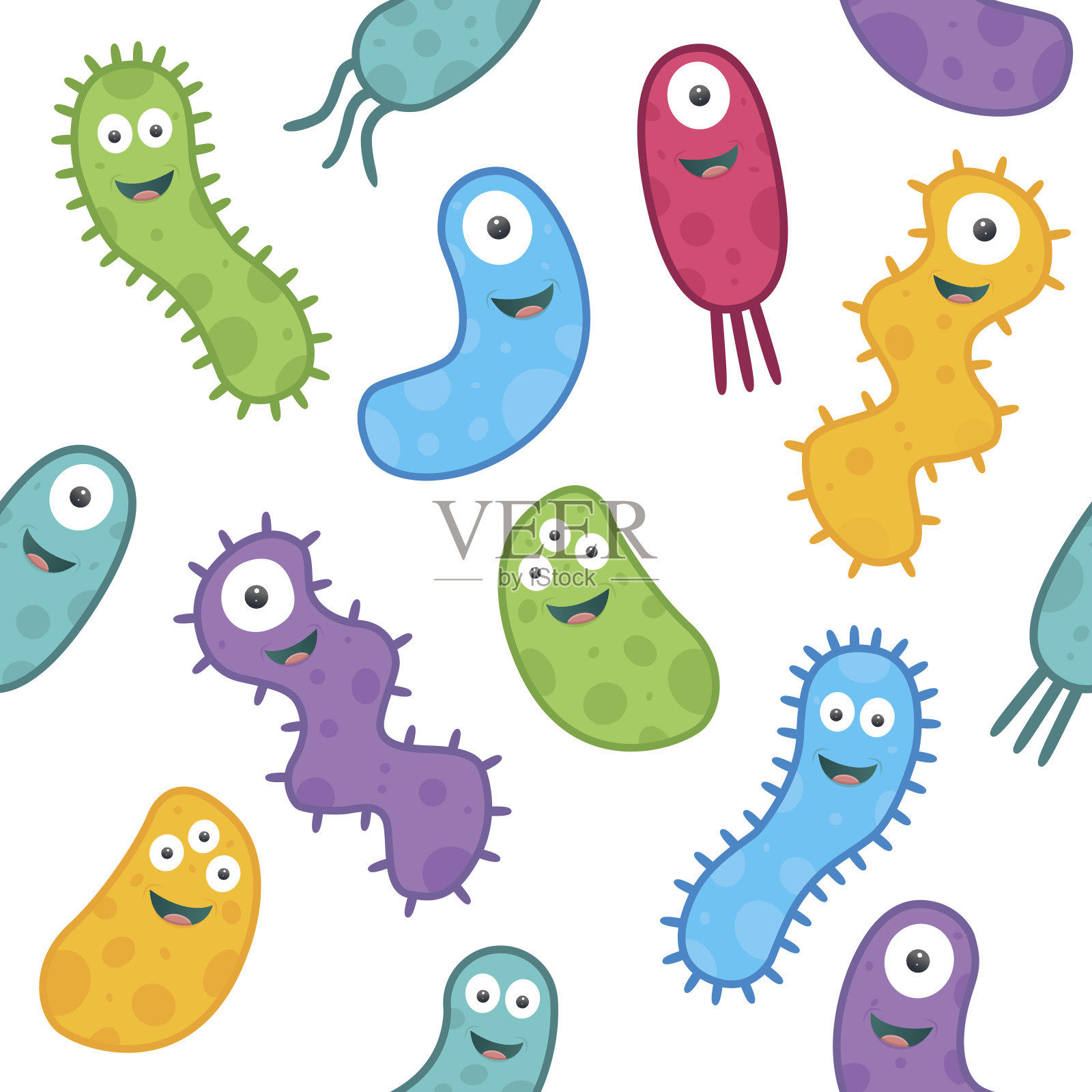 一组重复图案的彩色细菌插画图片素材