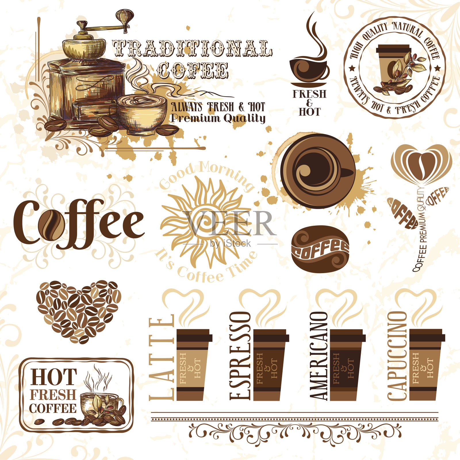 咖啡的设计元素插画图片素材