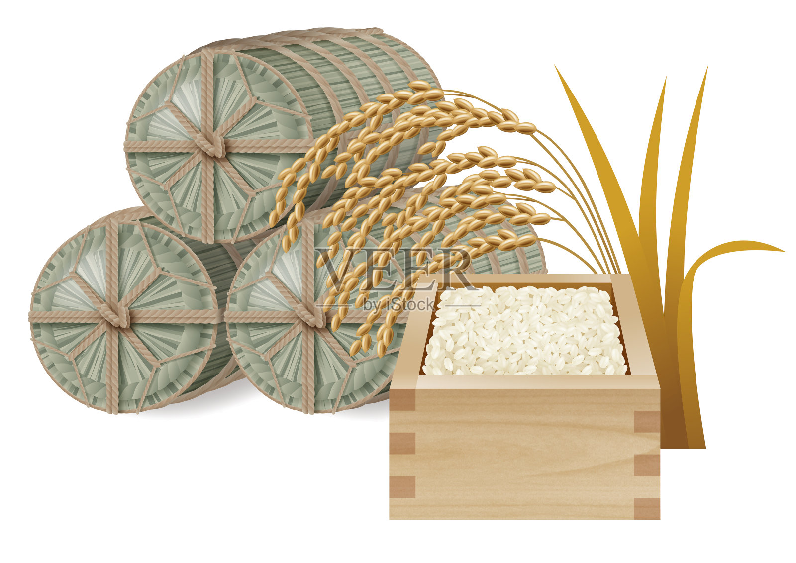 大米。耳朵的大米。测量和大米。插图在一个白色的背景。大米设计元素图片