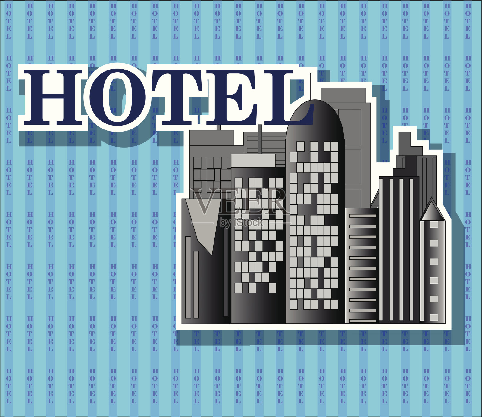 蓝色背景的黑色酒店建筑插画图片素材