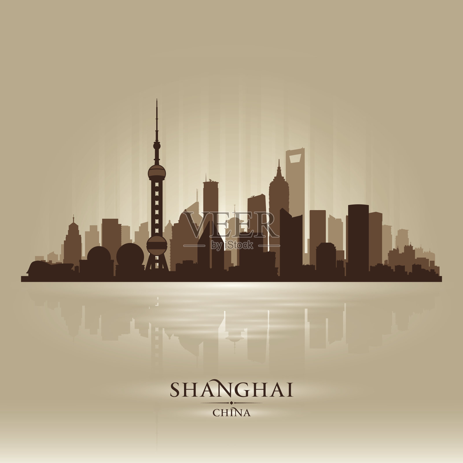上海中国城市天际线剪影插画图片素材