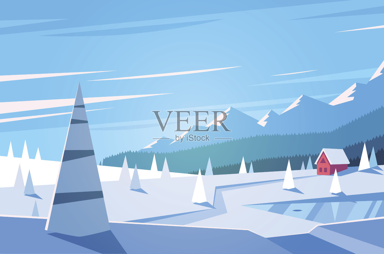冬季的山城景观插画图片素材