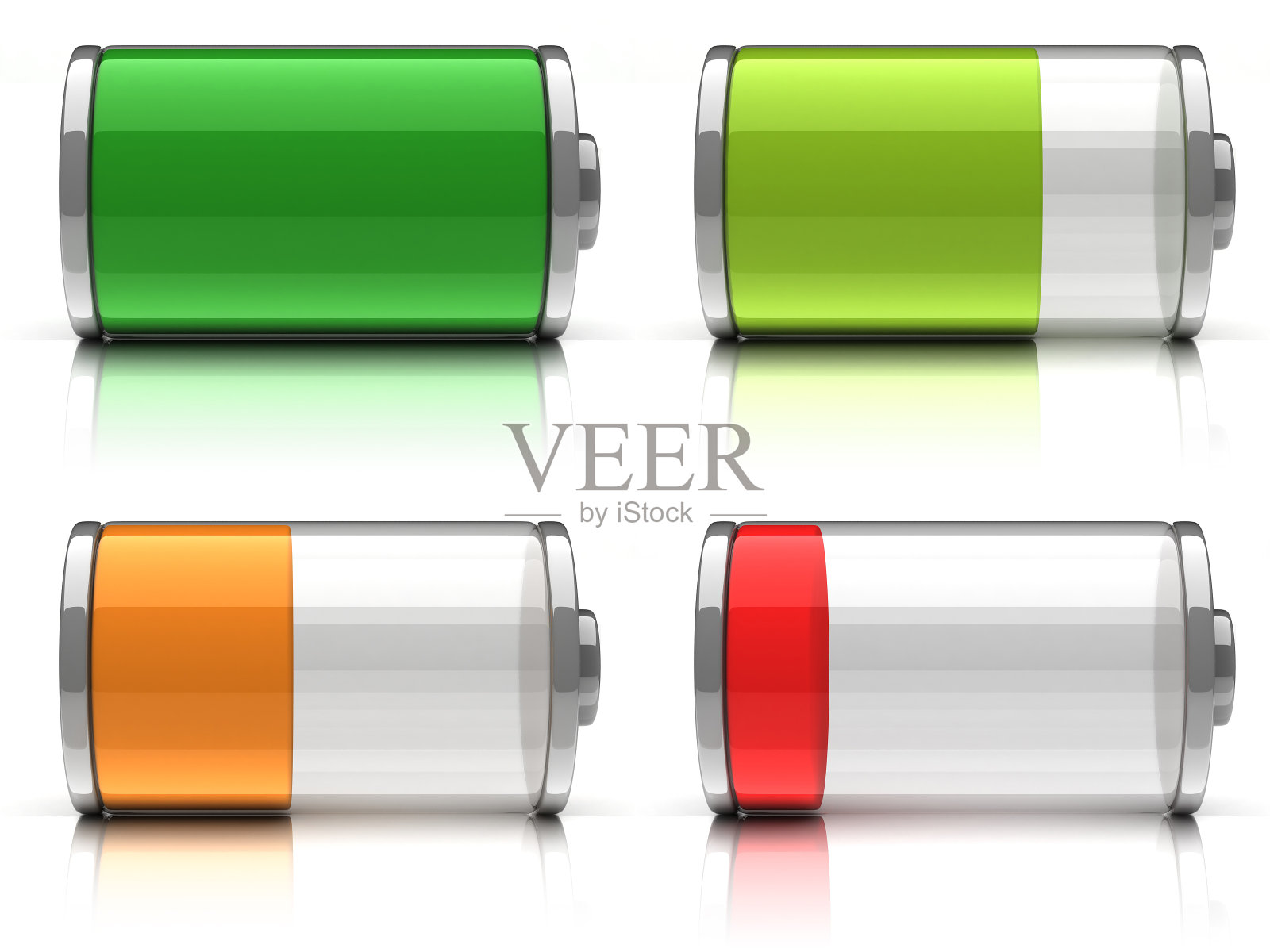 3d电池图标与不同的电量水平在白色背景照片摄影图片