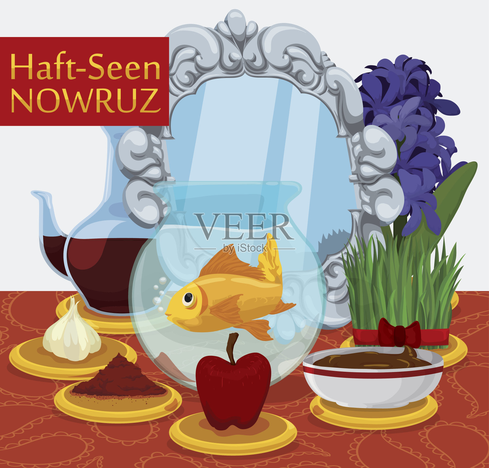 为诺鲁孜节庆祝准备的传统餐桌插画图片素材