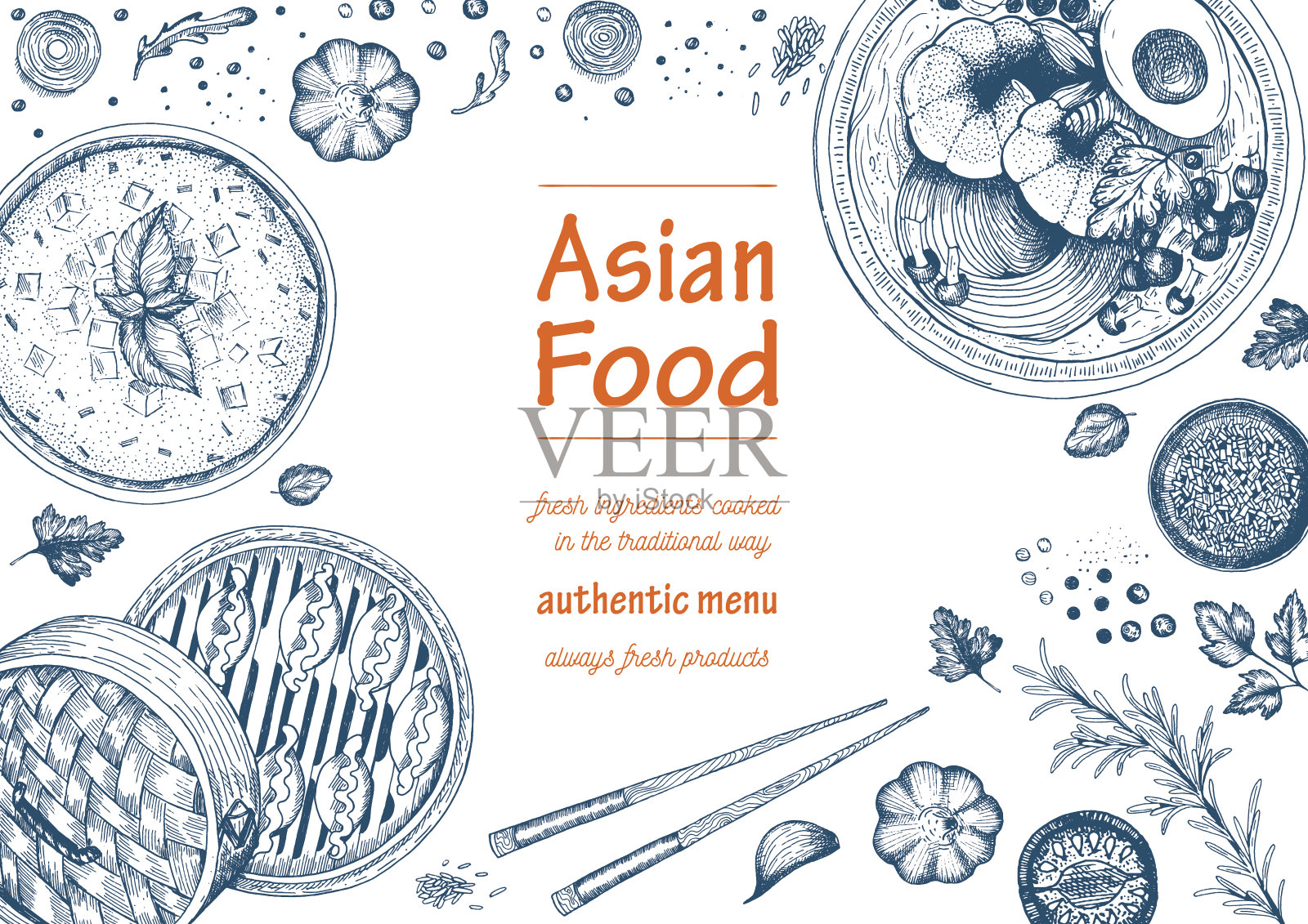 亚洲菜框菜单插画图片素材