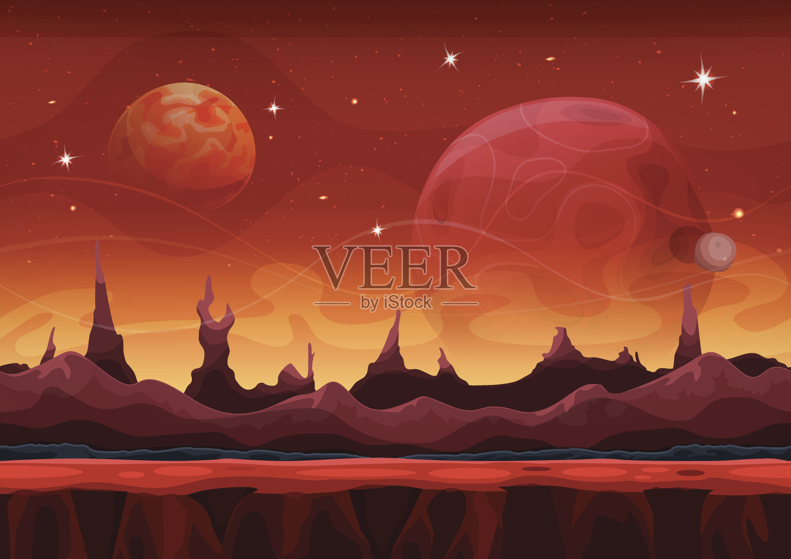 科幻火星背景的Ui游戏插画图片素材