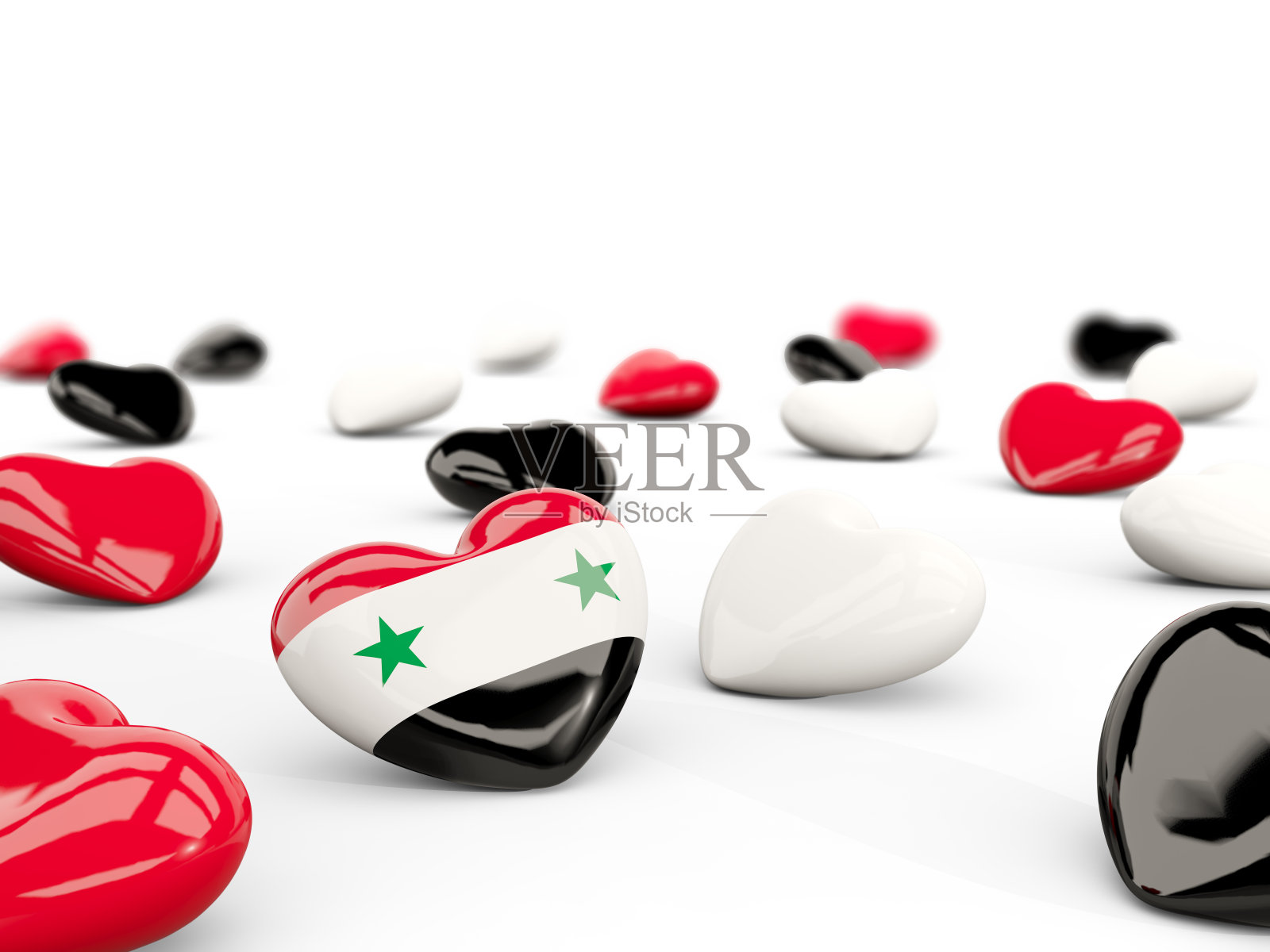 心与叙利亚国旗孤立上白照片摄影图片