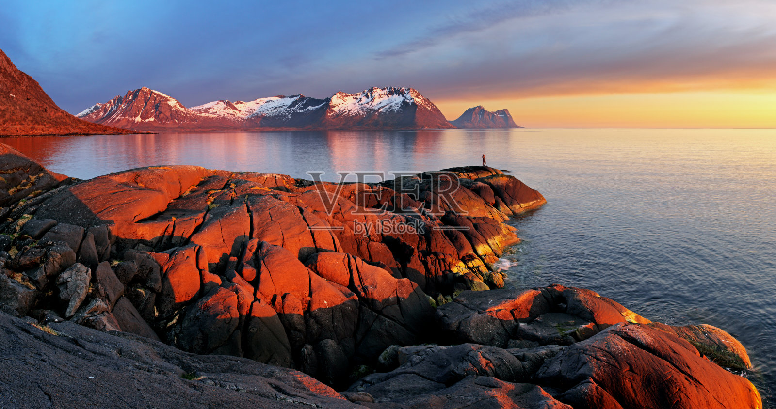 海洋山全景日落-挪威照片摄影图片