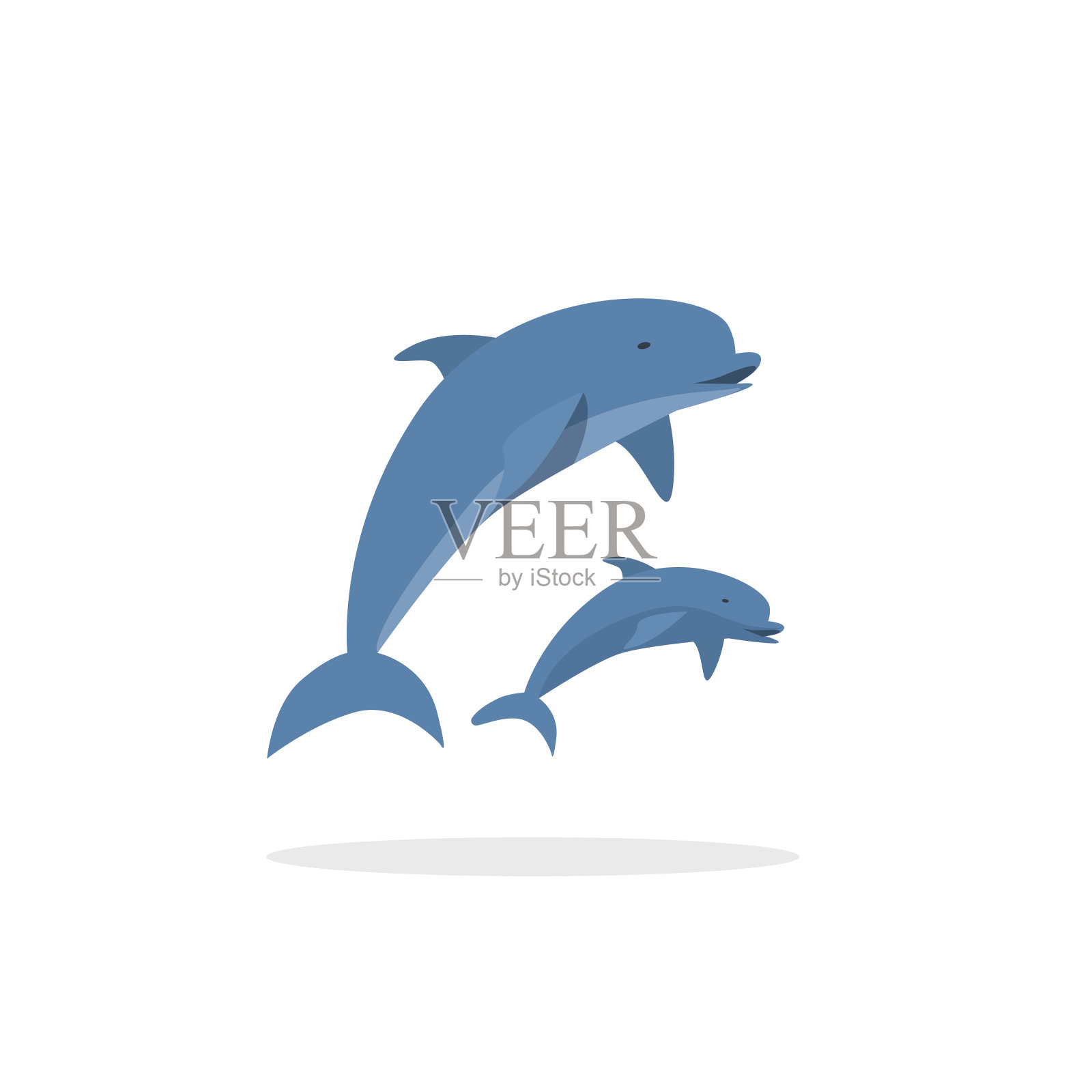 海豚矢量插图，平面风格两只跳跃快乐的海豚设计元素图片