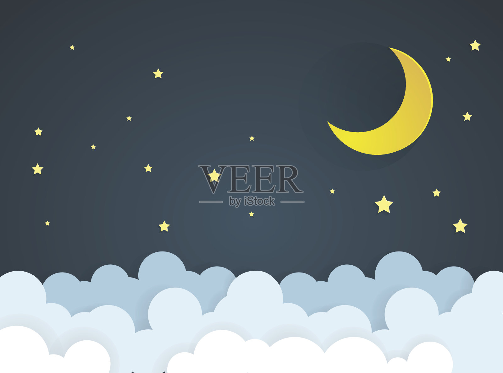午夜的月亮和星星。纸艺术风格插画图片素材